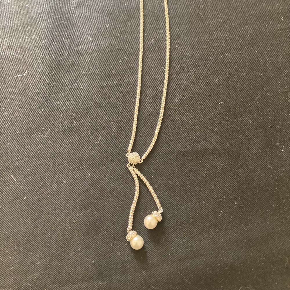 Silver, Pearl and diamond necklace